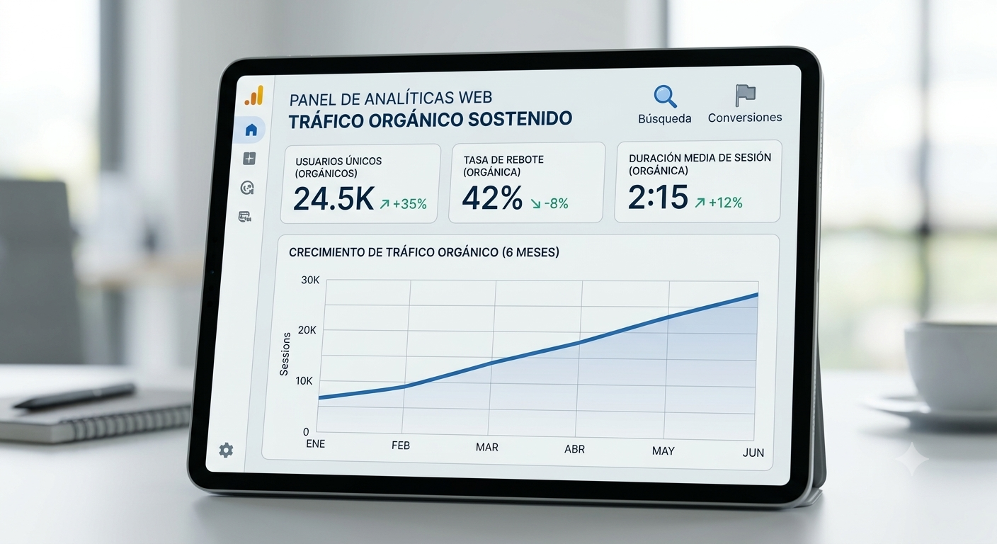 Gráfico que demuestra el impacto de una arquitectura web profesional en el tráfico orgánico.